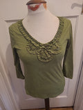 Ladies Moda@George Size 10 Green Ruffle Neck Long Sleeved Tshirt