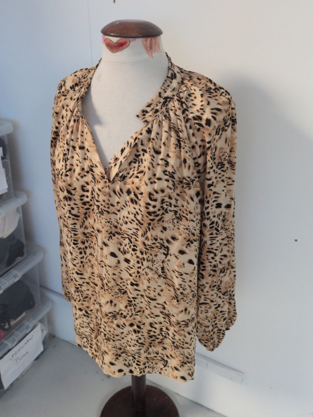 Primark 14 Pale Leopard Print Long Sleeve Blouse