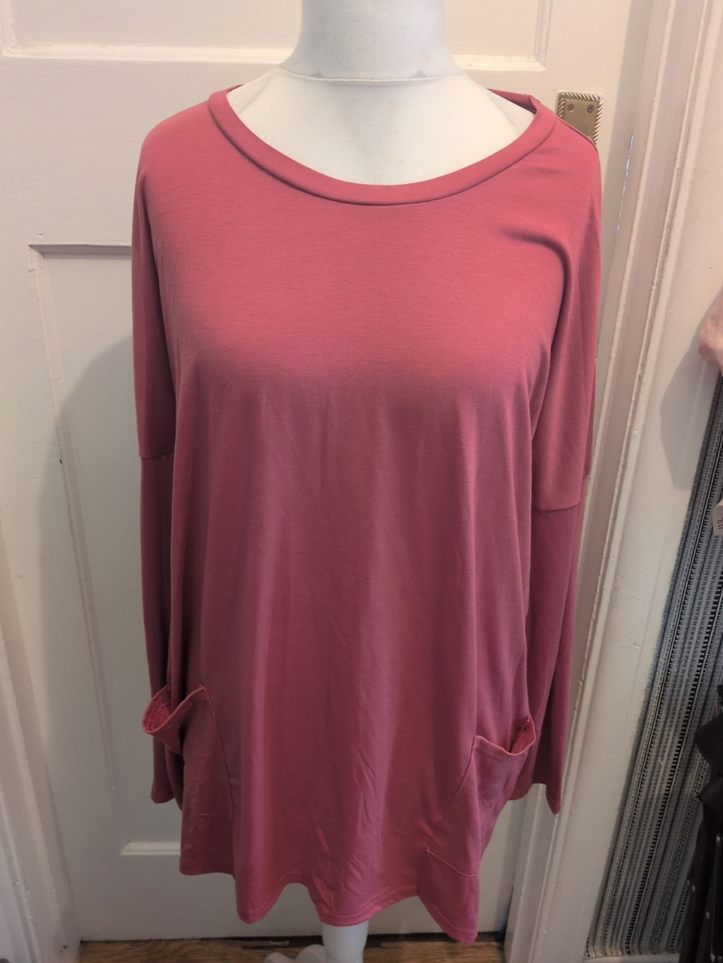 4XL Pink Long Sleeve Blouse With Pockets