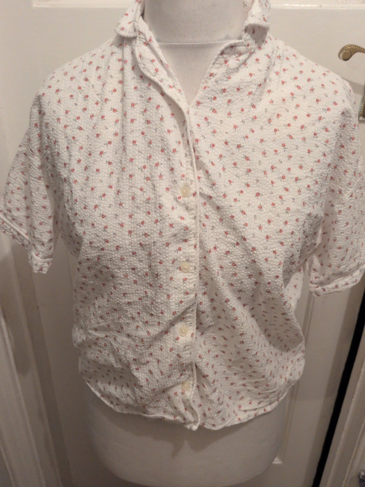 H&M 12-14 Years White Floral Short Sleeve Buttoned Top