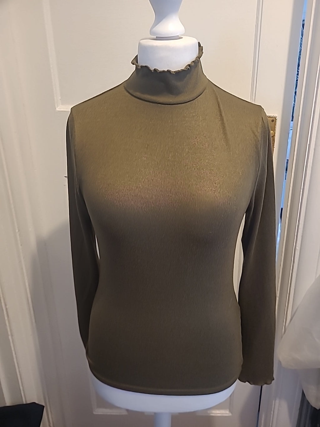 Ladies Primark Size 10-12 Dark Khaki High Neck Tshirt