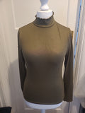 Ladies Primark Size 10-12 Dark Khaki High Neck Tshirt