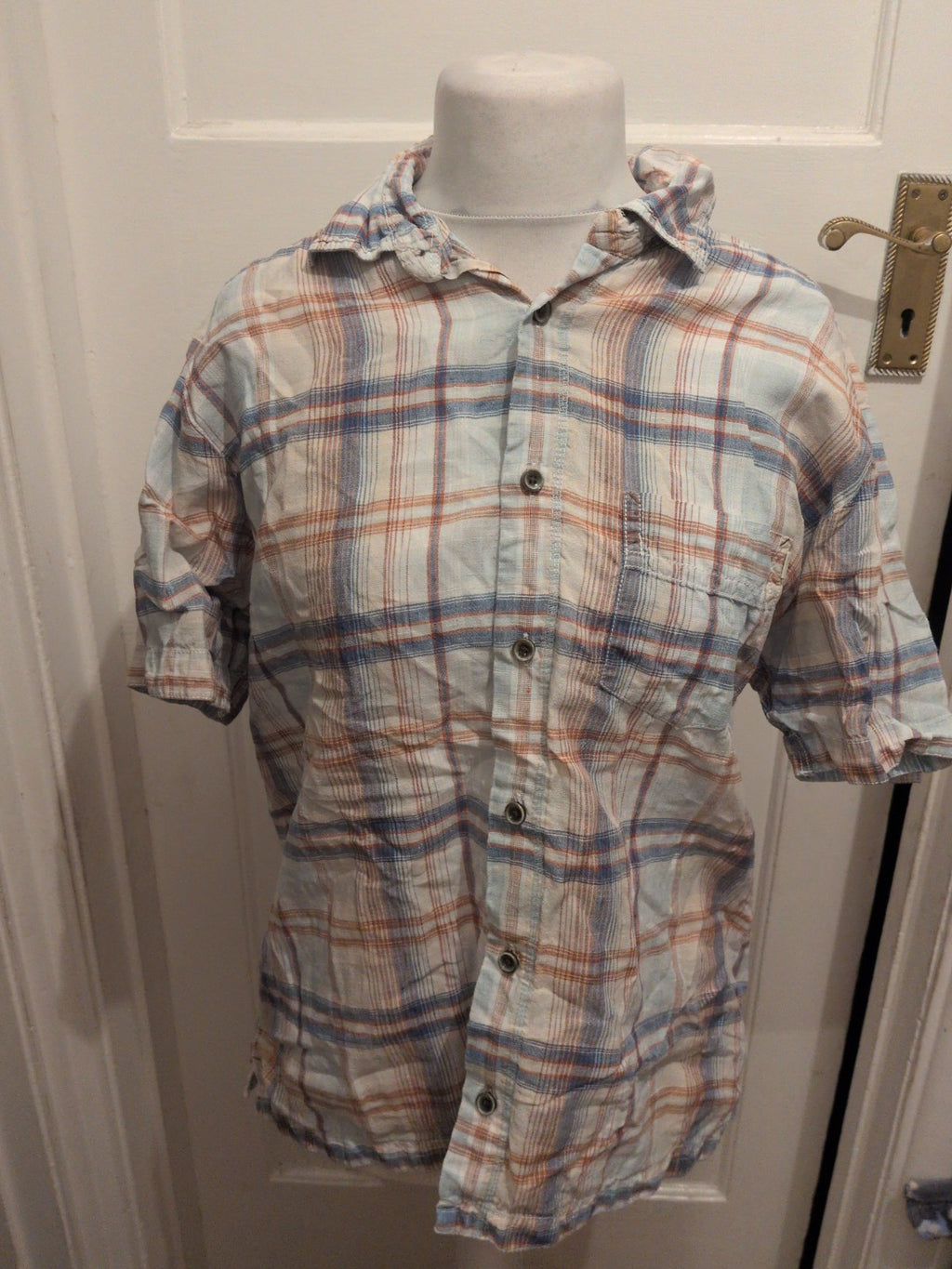 North Coast Large Blue And Brown Check Short Sleeve Shirt