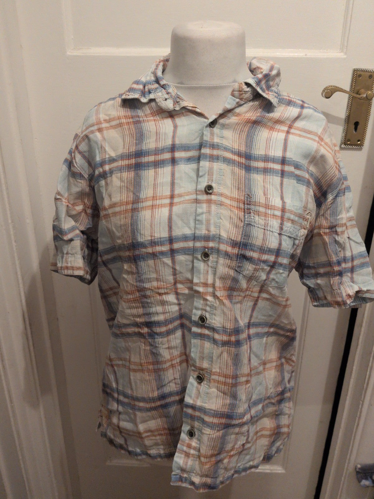 North Coast Large Blue And Brown Check Short Sleeve Shirt