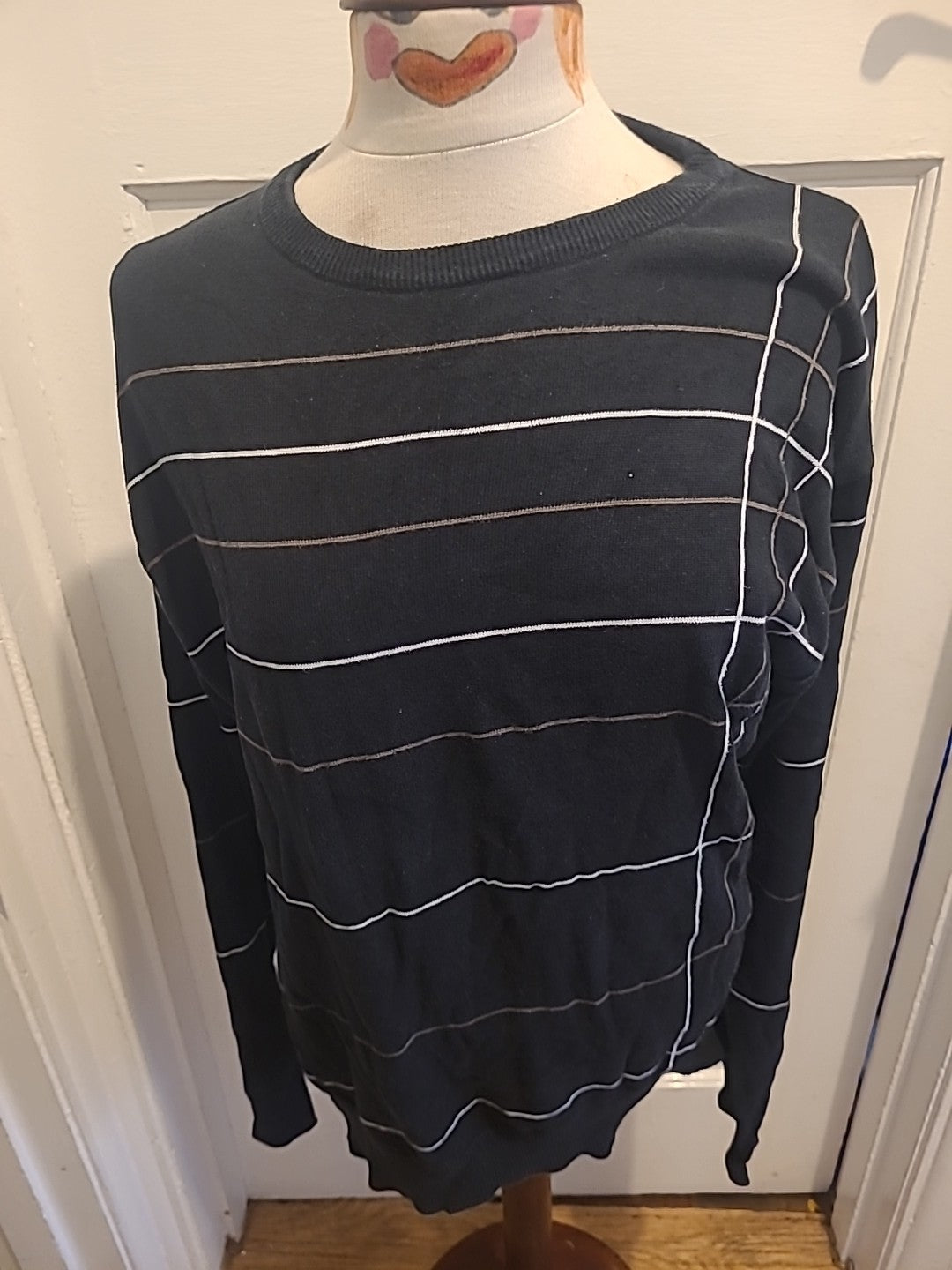 Mens Petroleum Size 2XL Navy Striped Pullover Jumper