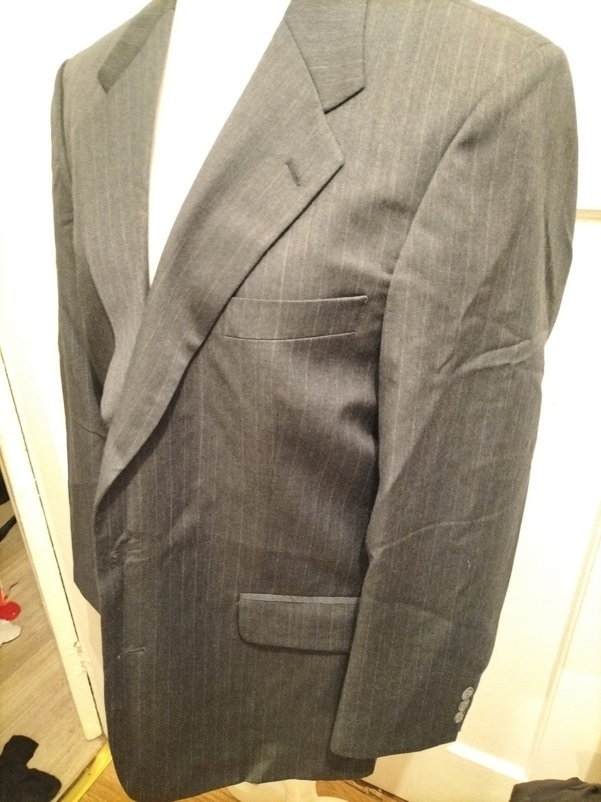 Mens At Micheal Size 42M Grey Pinstripe Suit Jacket Padded And Lined