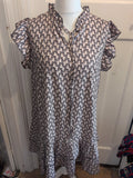 Ladies Size XL Beige And Black Short Sleeve Knee-Midi Dress
