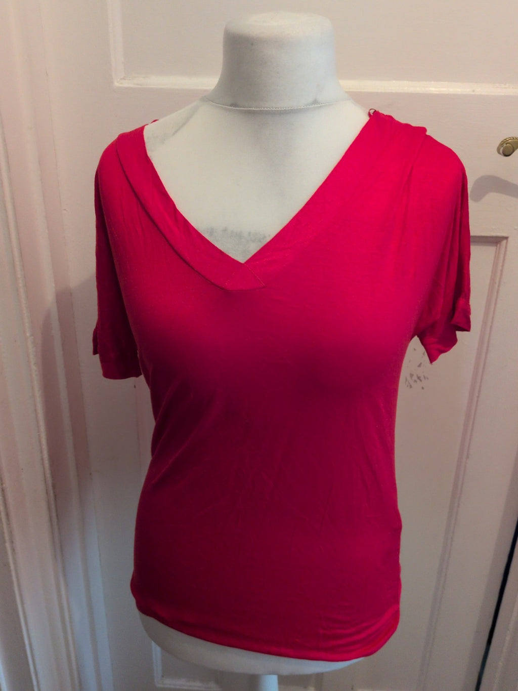 Marks And Spencer 10 Pink Short Sleeve V Neck Blouse