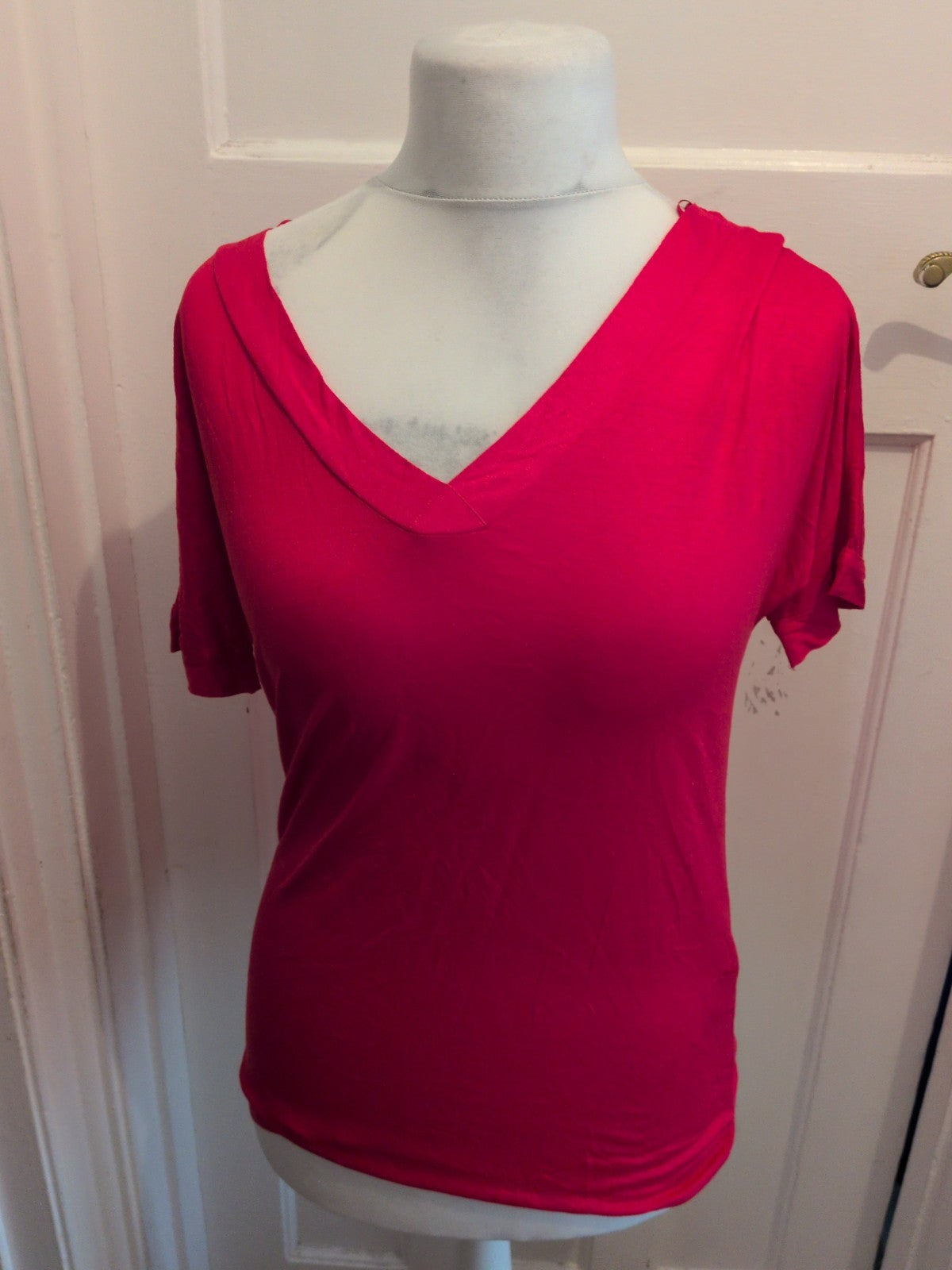 Marks And Spencer 10 Pink Short Sleeve V Neck Blouse
