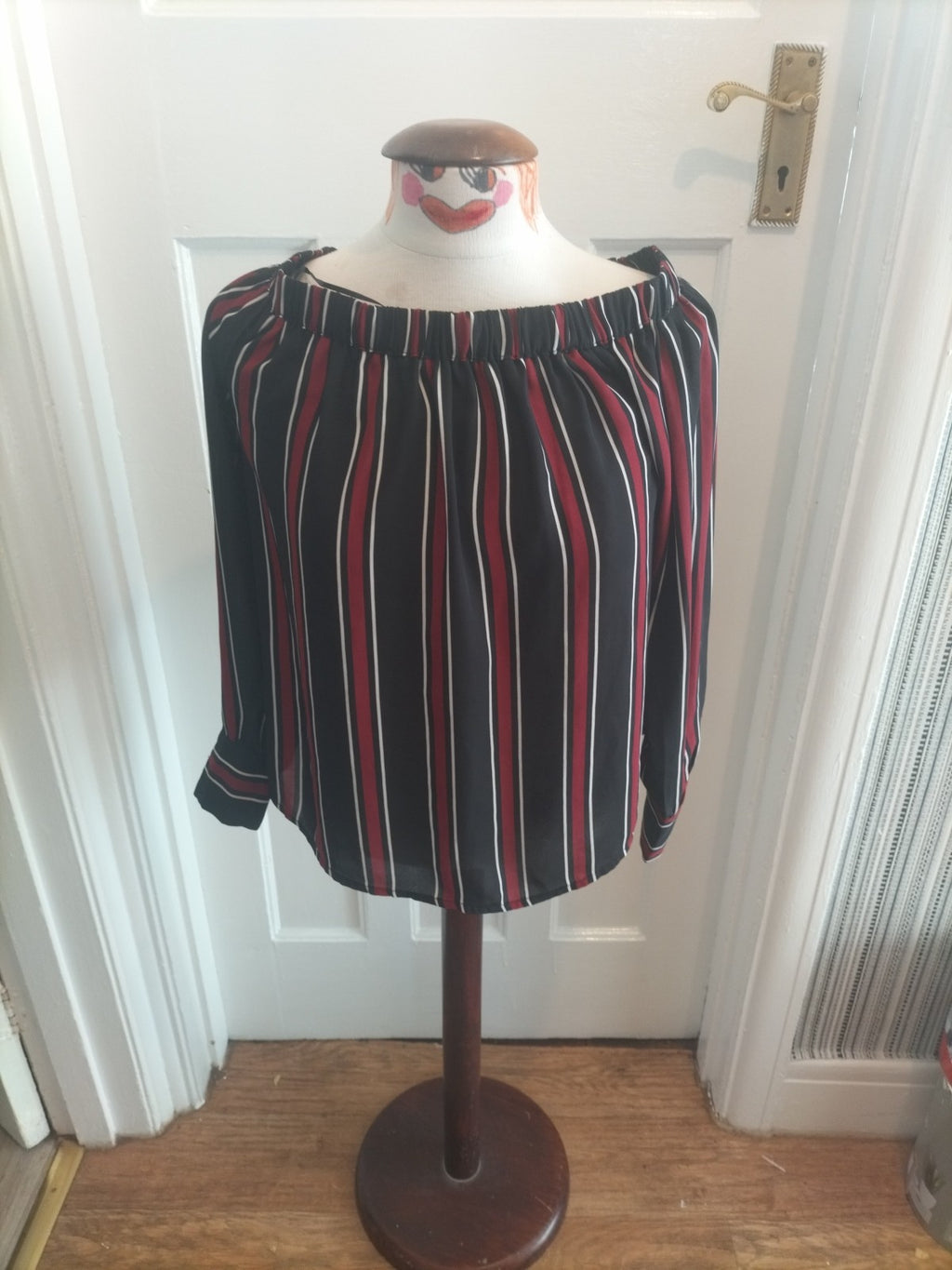 Ladies Primark Size 10 Black White Purple Striped Top