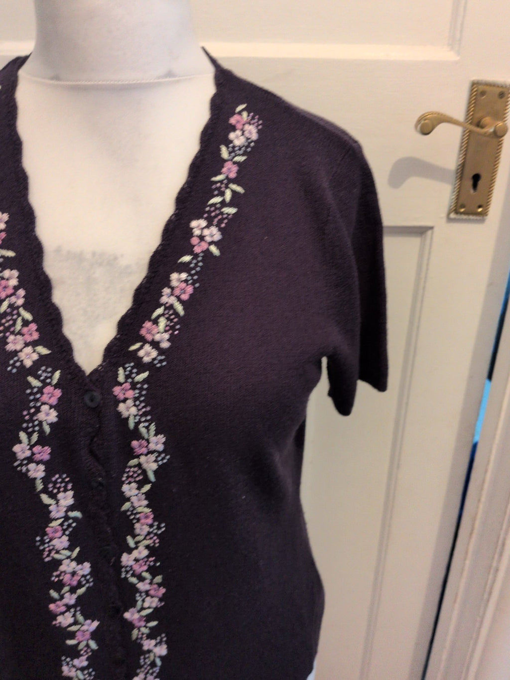 Berkertex 14-16 Navy Floral Short Sleeve Buttoned Cardigan