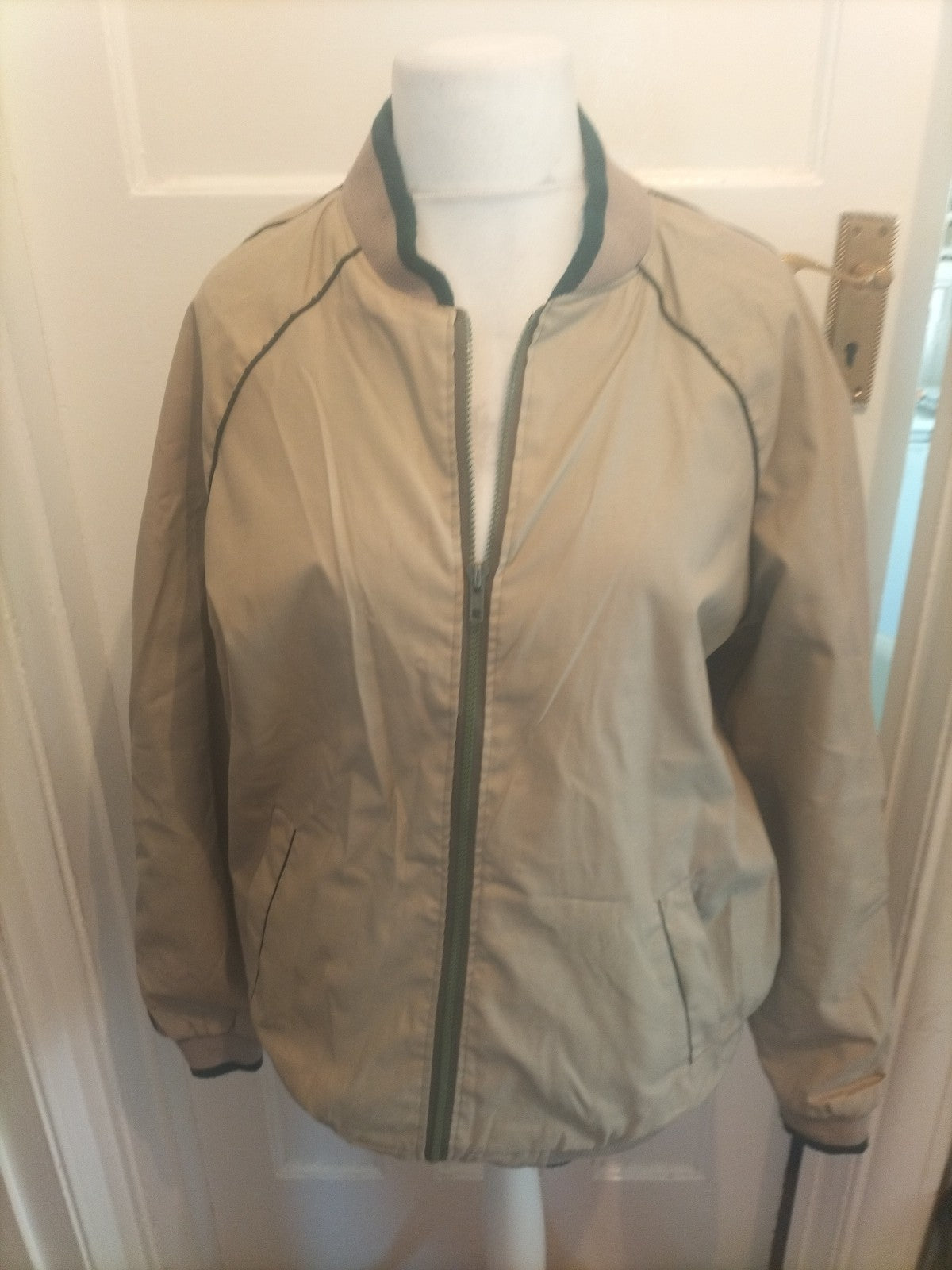 Mens Size XL Beige Lined Jacket Full Zip