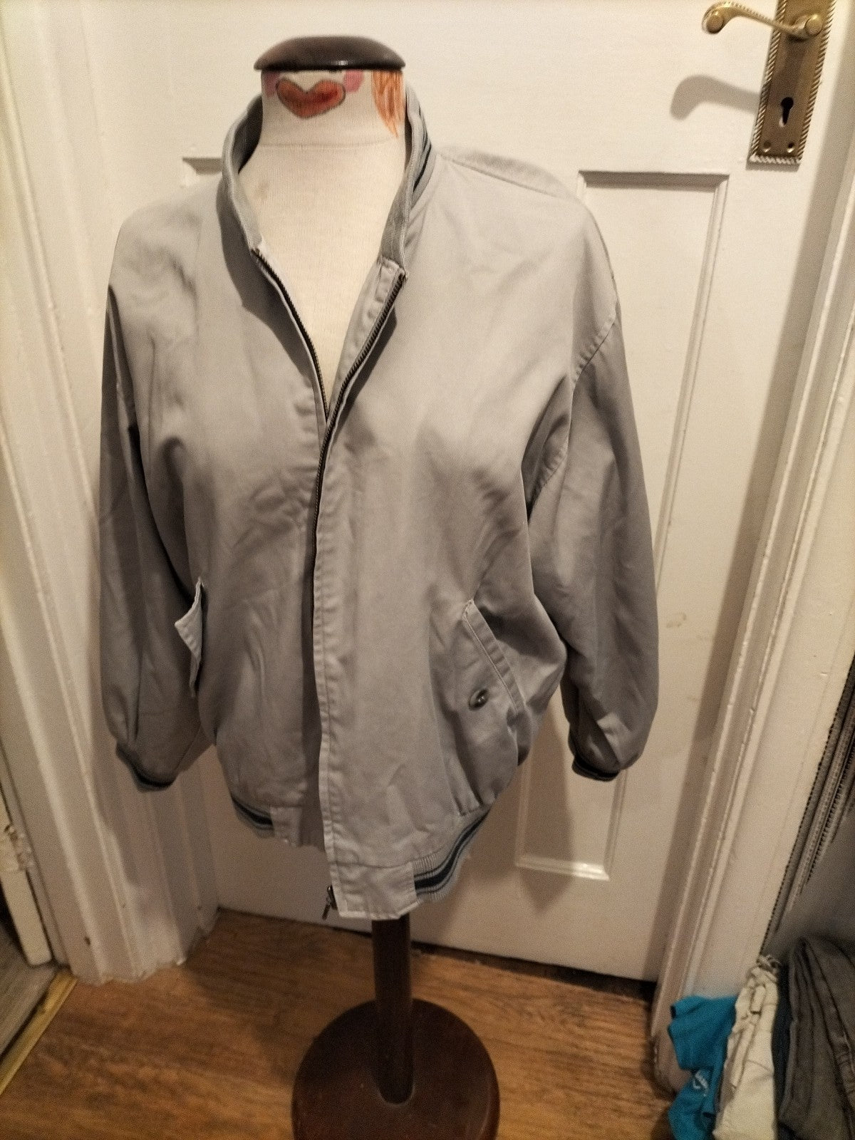 Mens Aviator Size Small Grey Pink Lined Long Sleeve Zipper Jacket