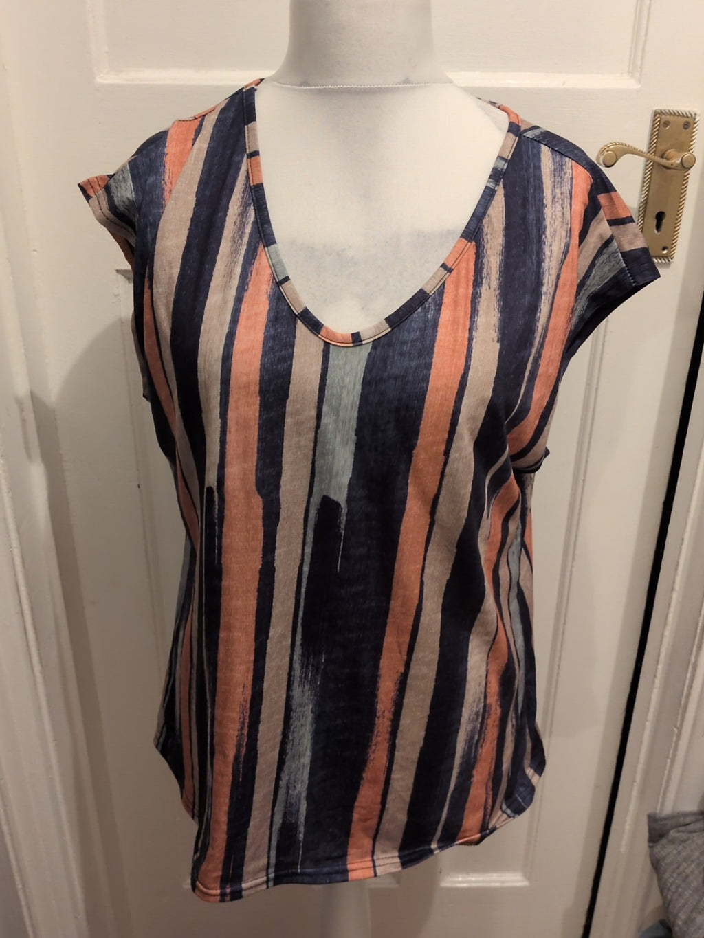 XL Multi Stripe Abstract Sleeveless Blouse