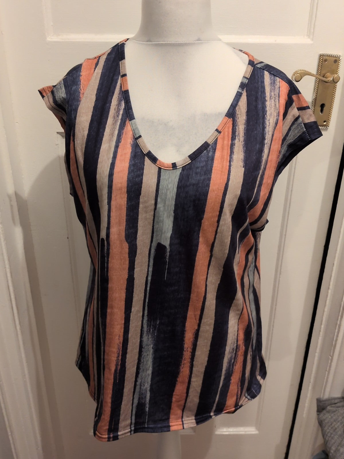 XL Multi Stripe Abstract Sleeveless Blouse