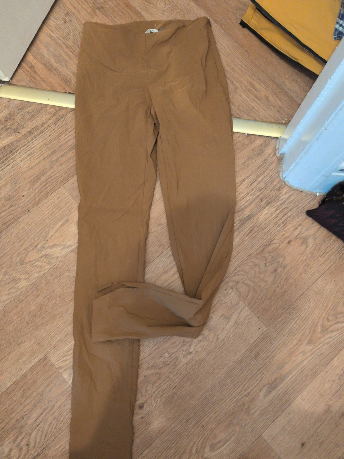 Liviana Conti S/M Brown Long Leg Stretch Trousers Pull On