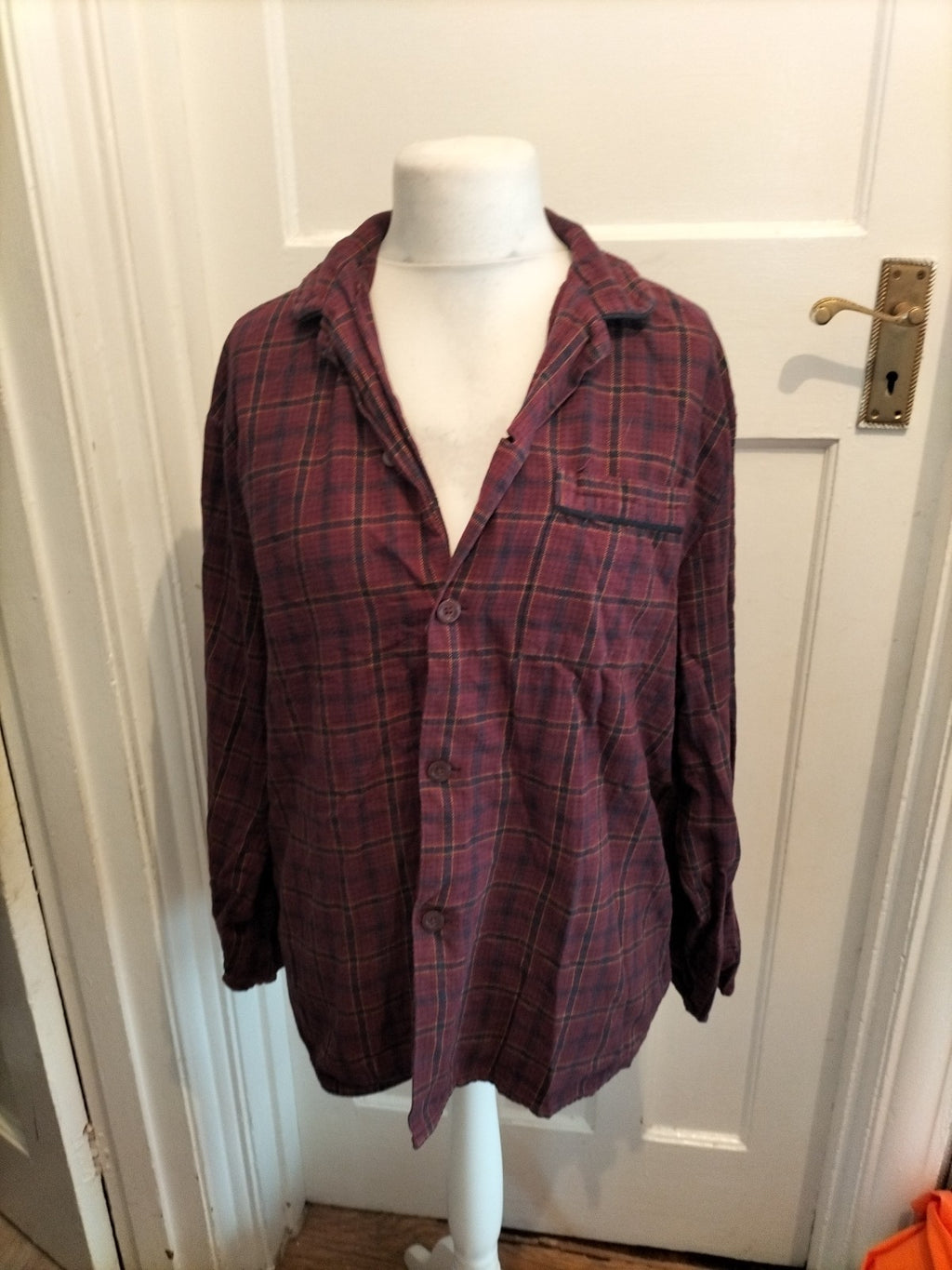 M&S Large Rust Mix Check Long Sleeve Pyjama Top
