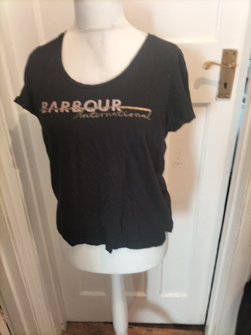 Ladies Barbour Size 12 Black Printed Short Sleeved Tshirt