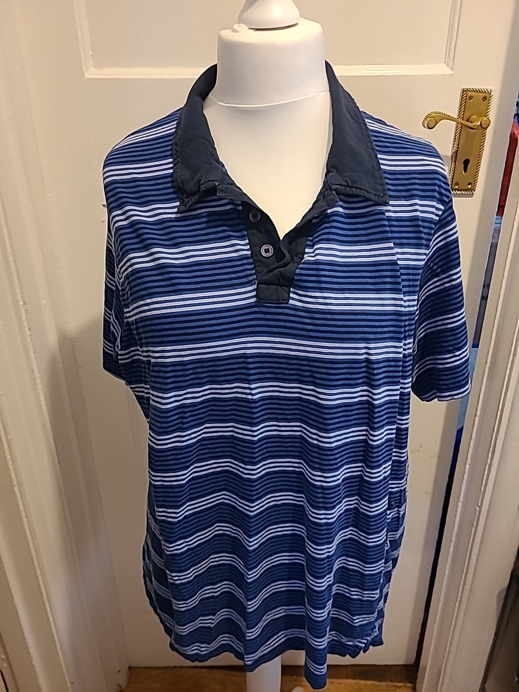 Mens Marks And Spencer Size XL 2 Tone Blue Striped Pyjama Top