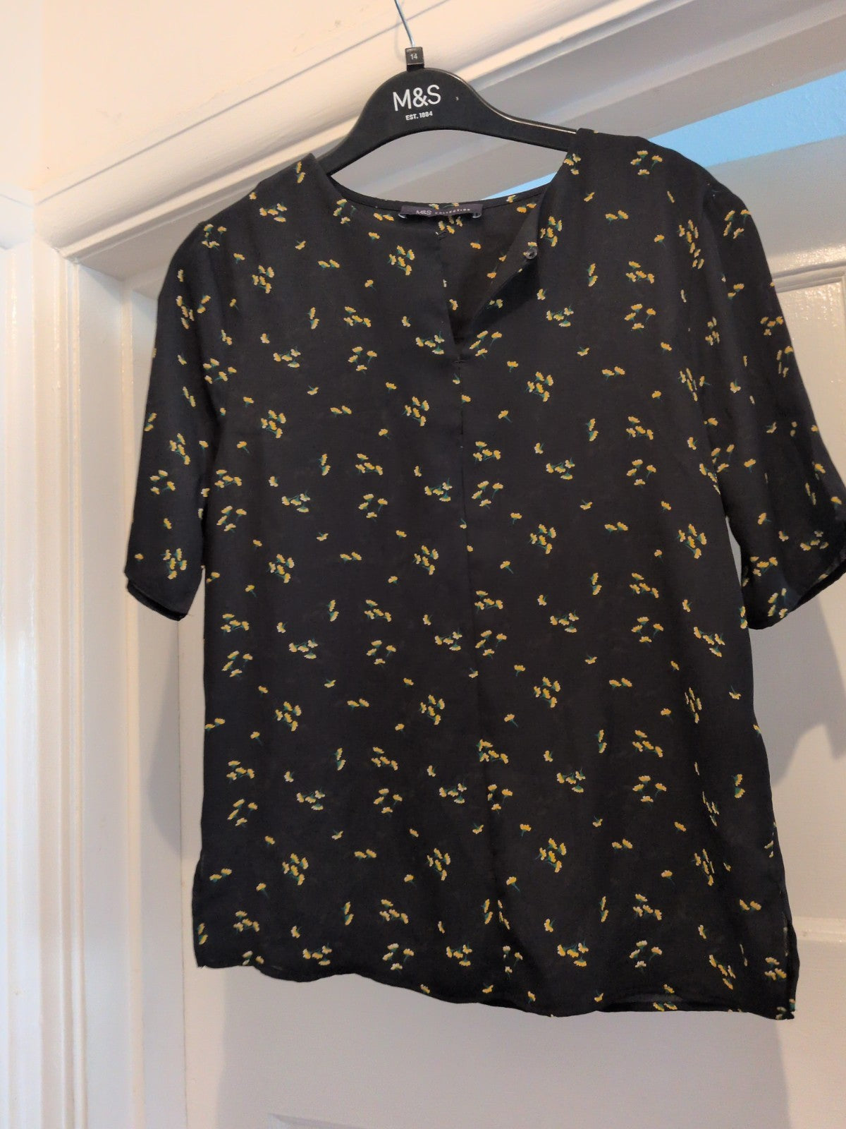 M&S Collection 6 Black And Yellow Floral Short Sleeve Blouse