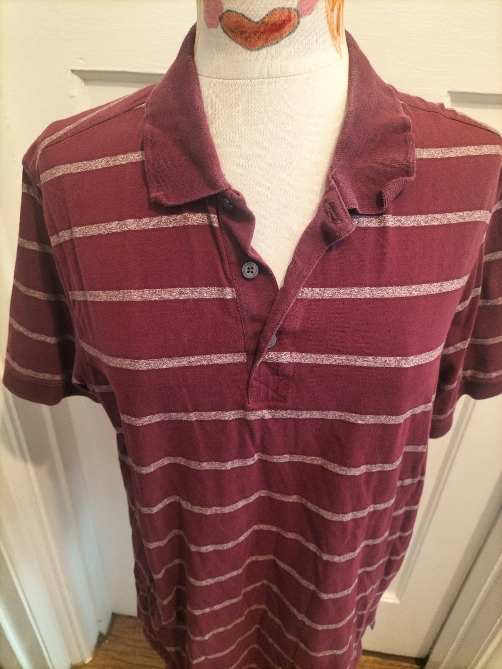 Mens Marks And Spencer Size Large Regular Fit Purple White Striped Short Sleeved