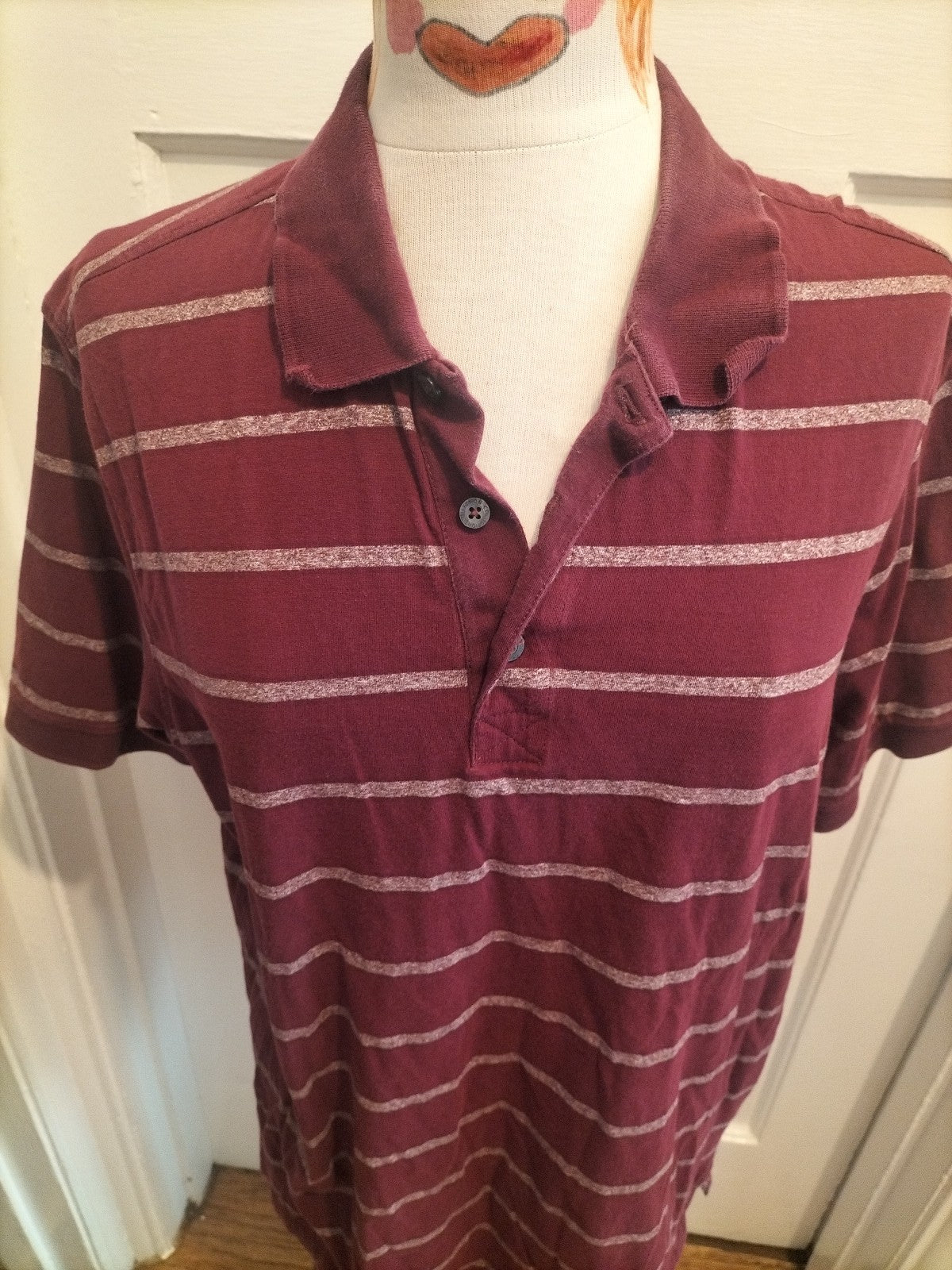 Mens Marks And Spencer Size Large Regular Fit Purple White Striped Short Sleeved