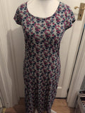 Papaya 14 Purple And Grey Floral Short Sleeve Long Dress