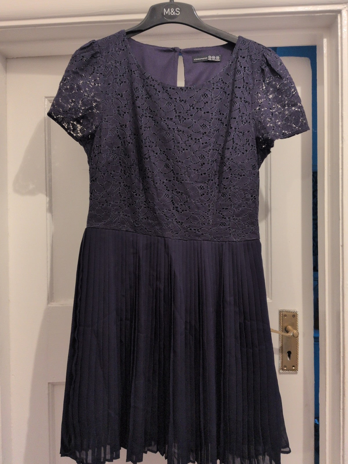 Primark 12 Navy Crinkle Flare Short Sleeve Dress