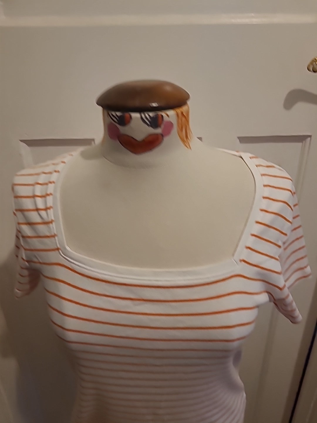 Ladies M+Co Size 14 Orange White Striped Short Sleeved Tshirt