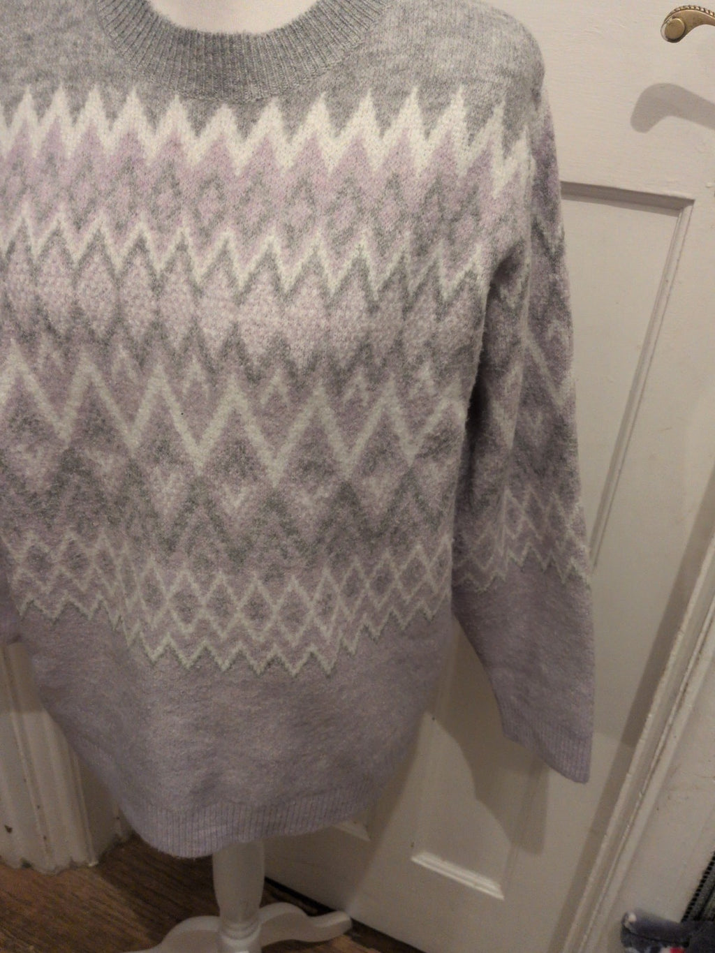 Bonmarche 20 Grey And Lilac Long Sleeve Pullover Jumper