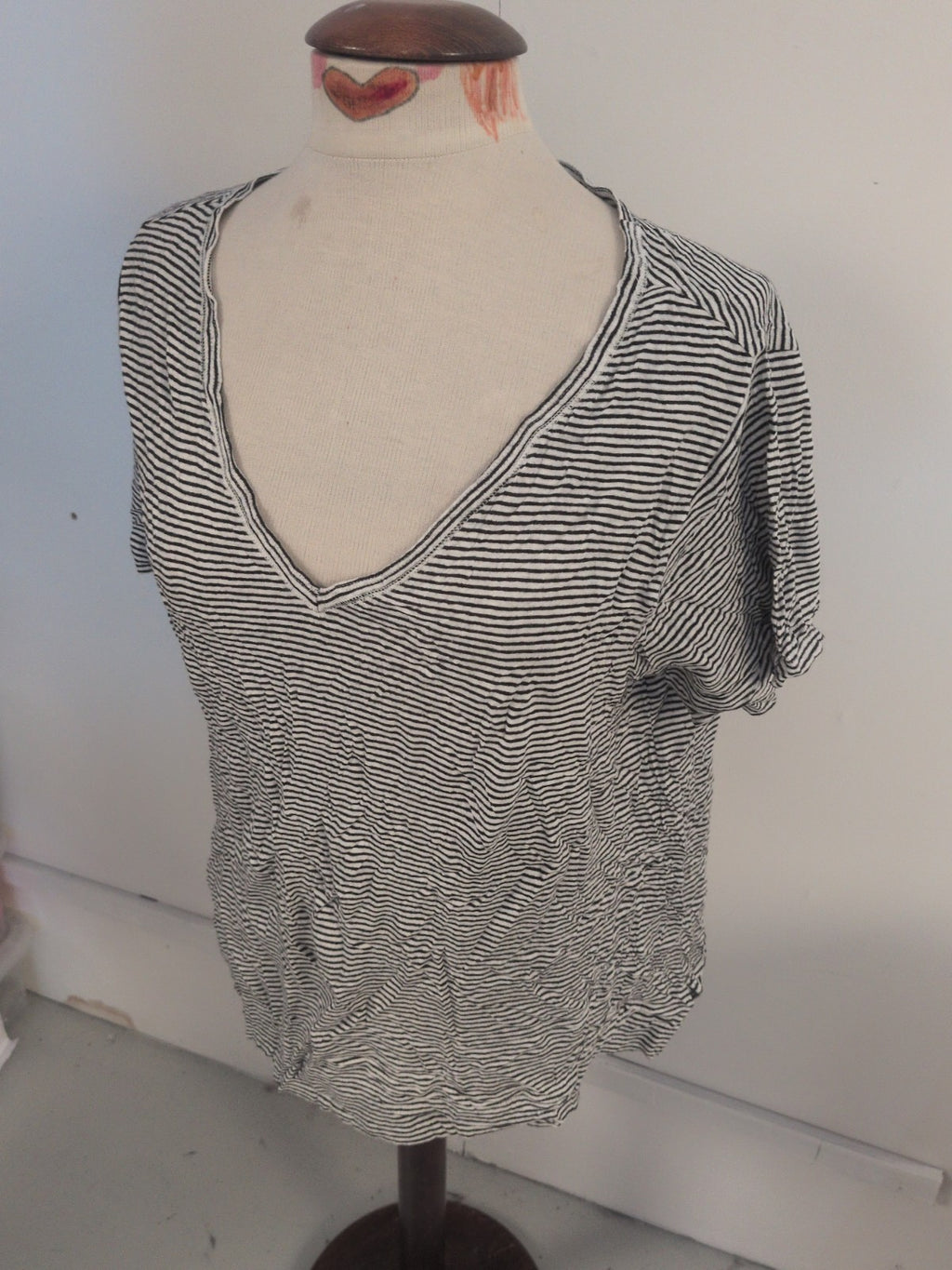 M&S 18 Black And White Short Sleeve V Neck T-shirt