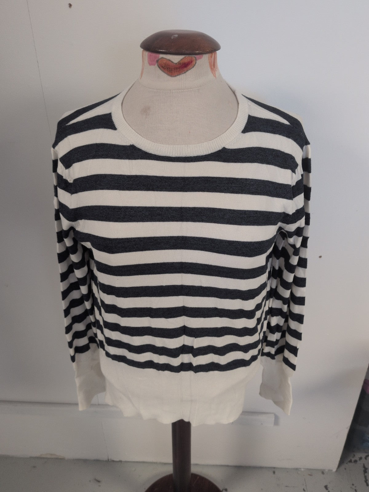 Marks And Spencer Medium Cream And Navy Long Sleeve Stripe Jumper