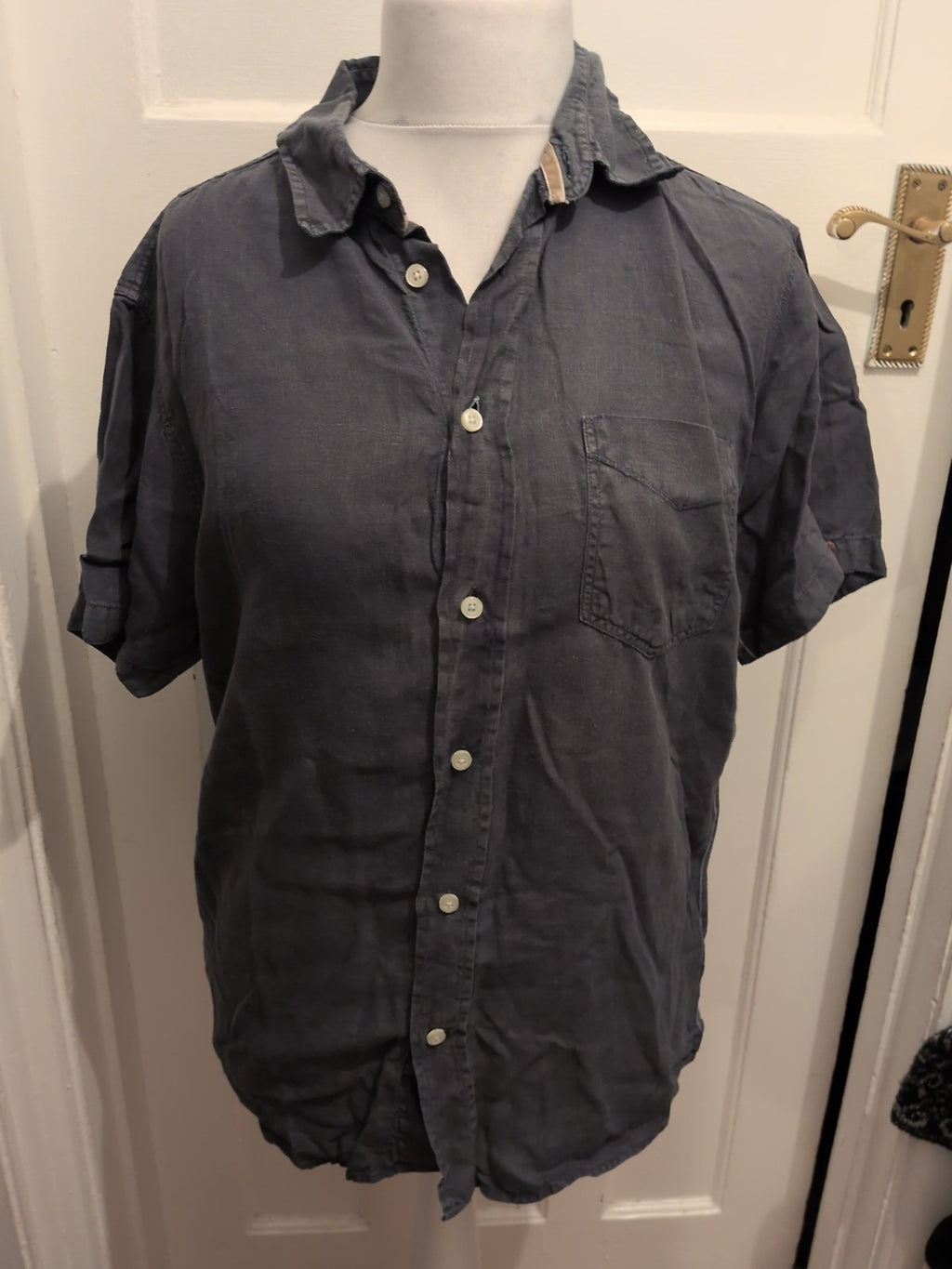 White Stuff Small Teal/Navy Short Sleeve Shirt Classic Fit