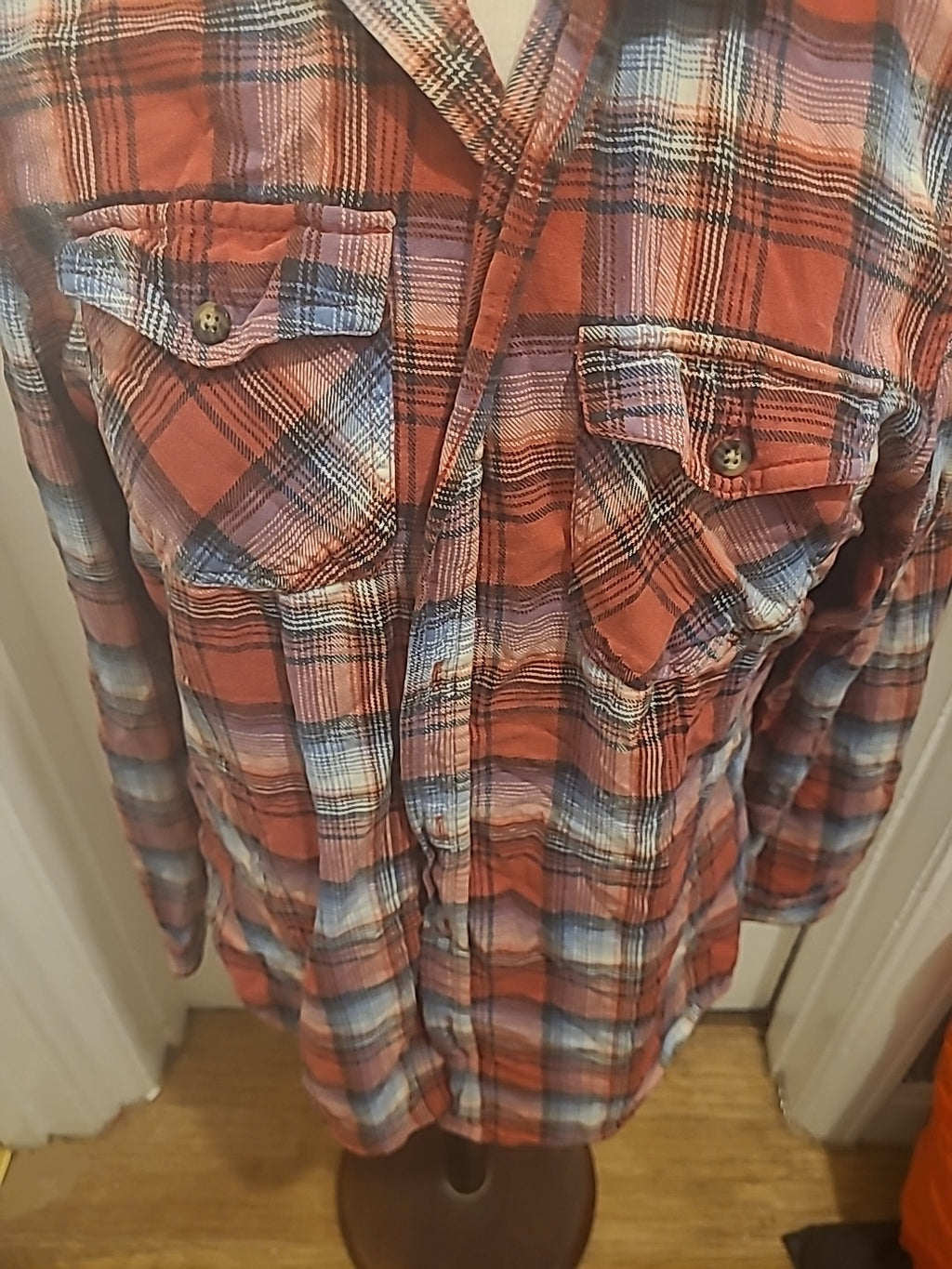 Mens Trait Size Medium Red Grey White Check Long Sleeved Shirt