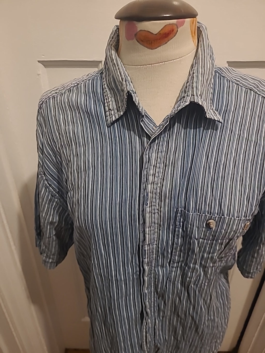 Mens P.G.Field Size Medium Blue/Grey Striped Short Sleeved Shirt