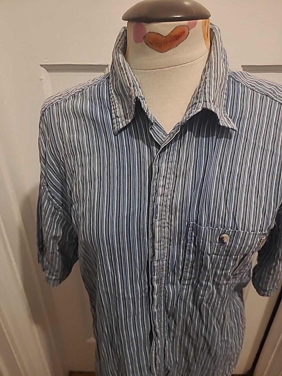 Mens P.G.Field Size Medium Blue/Grey Striped Short Sleeved Shirt