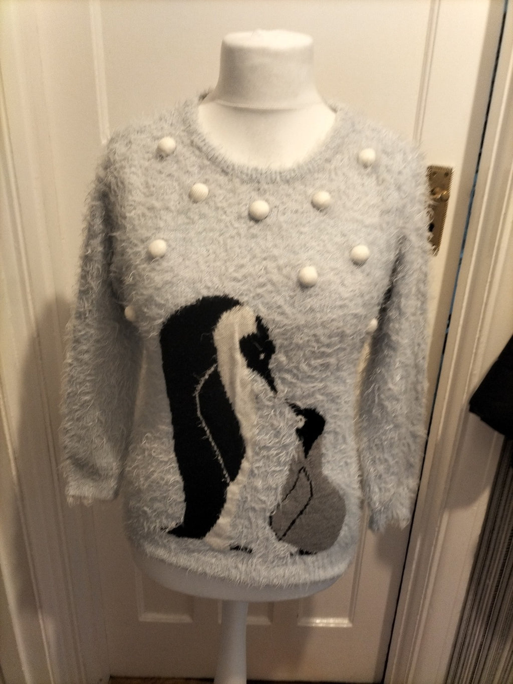 Ladies Peacocks Size Medium Pale Blue Fluffy Penguin Jumper