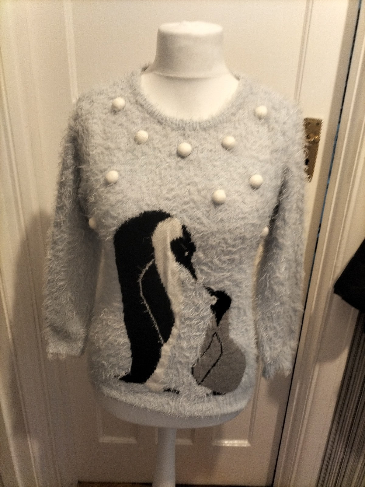 Ladies Peacocks Size Medium Pale Blue Fluffy Penguin Jumper