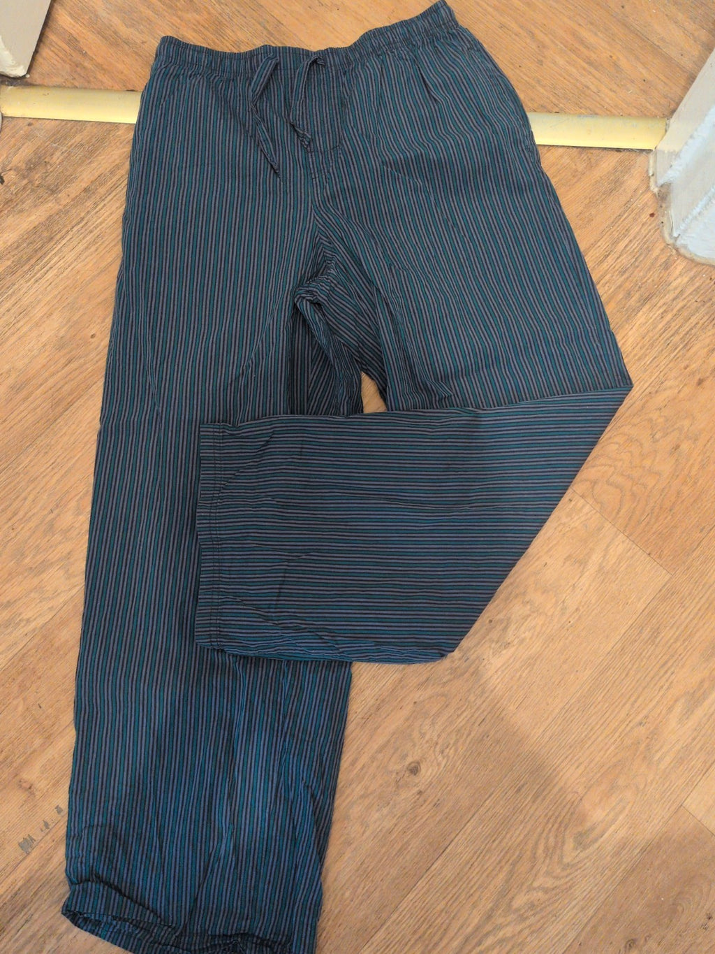 Marks And Spencer Small Navy Grey And Teal Stripe Elasticated Pyjama Bottoms