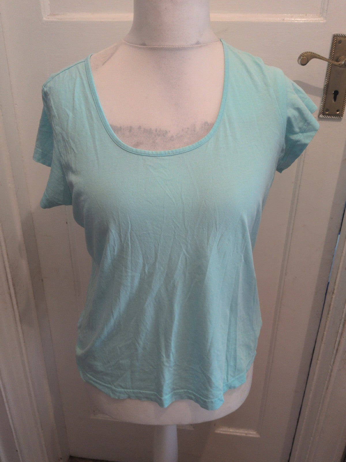Ladies Marks And Spencer Size 12-14 Aqua Short Sleeve Pyjama Top