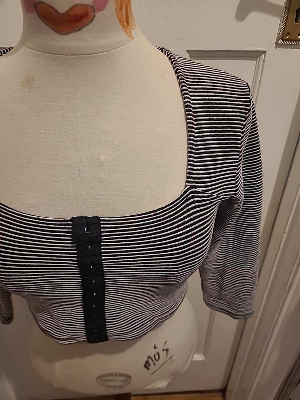 Ladies Cooperative Size Small Black White Striped Crop Top