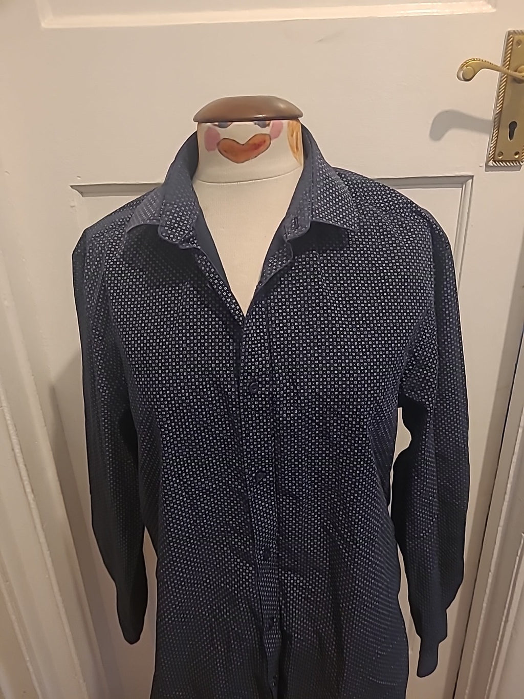 Mens George Size 16" Black And White Patterned Long Sleeved Shirt