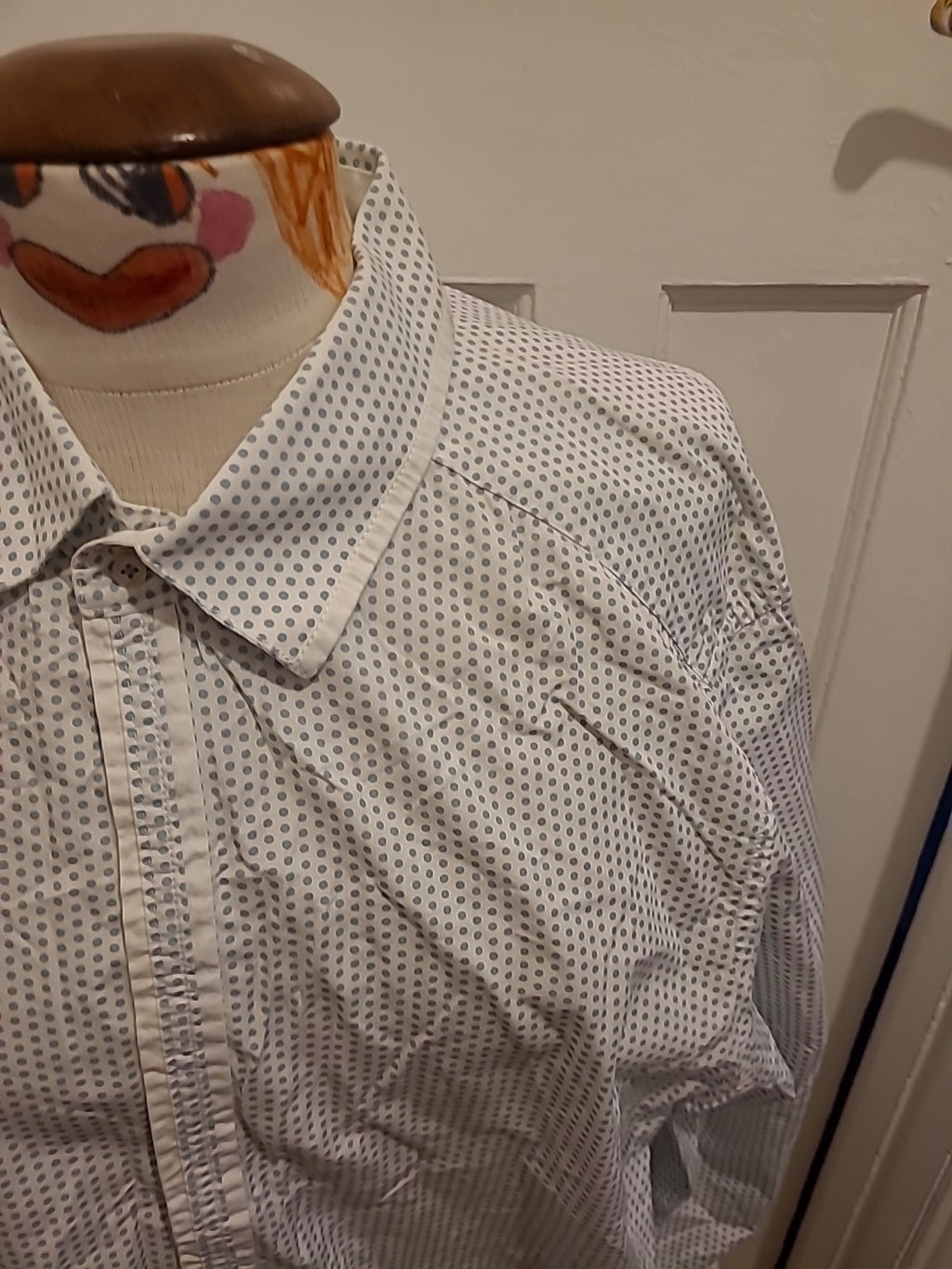 Mens Jeff Banks Size XL Blue/White Spotted Long Sleeved Shirt