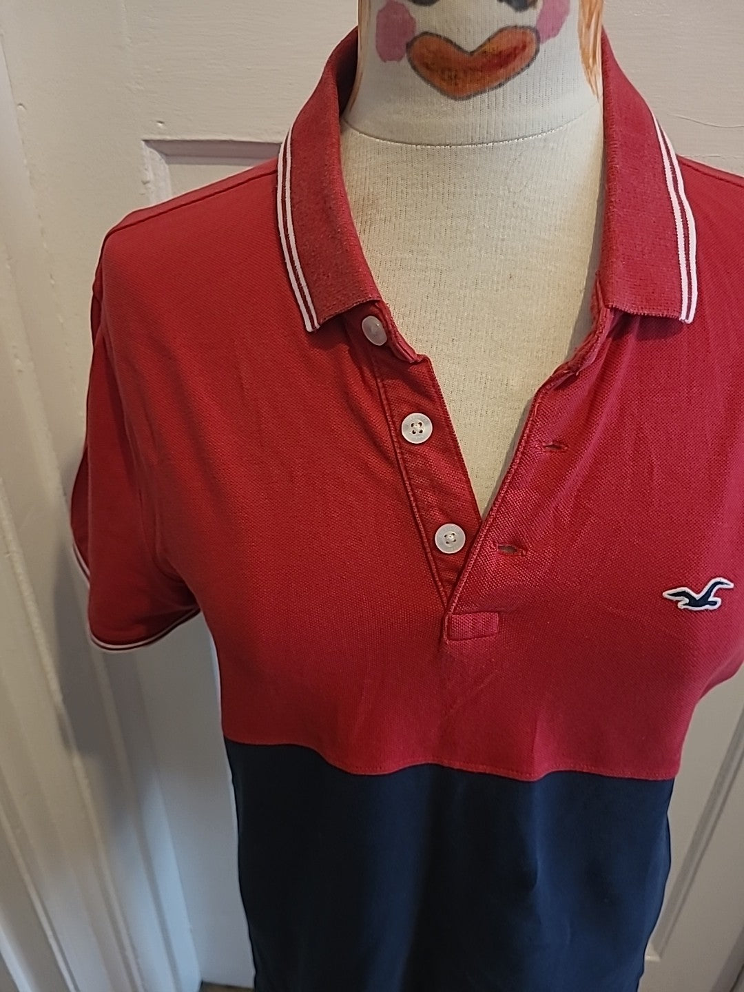 Mens Hollister Size Medium Epic Flex Stretch Red Navy Polo