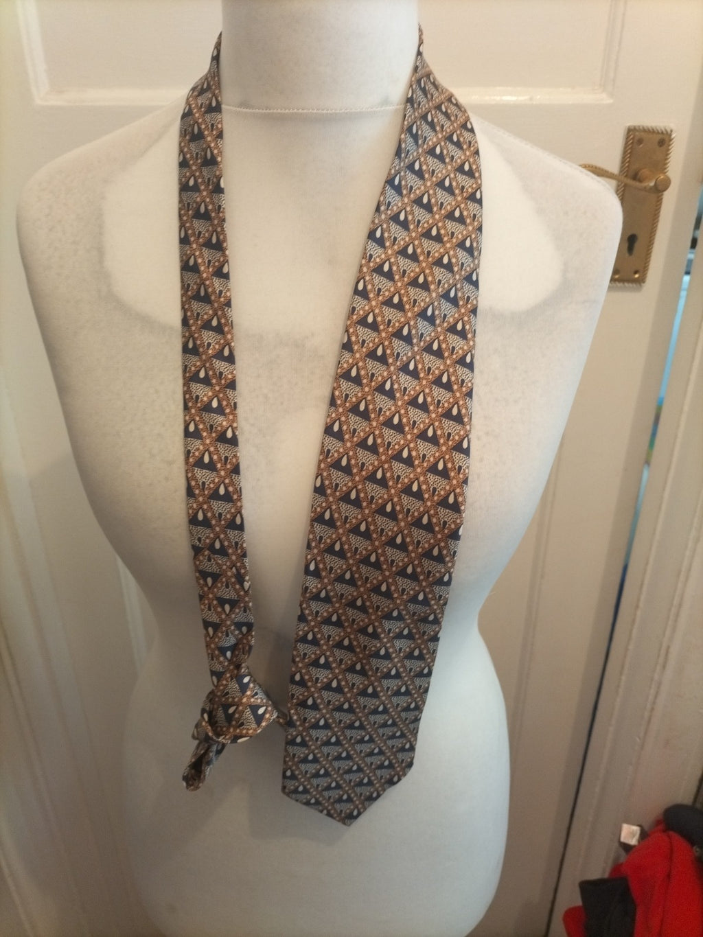 St Michael Silk Navy And Beige Tie