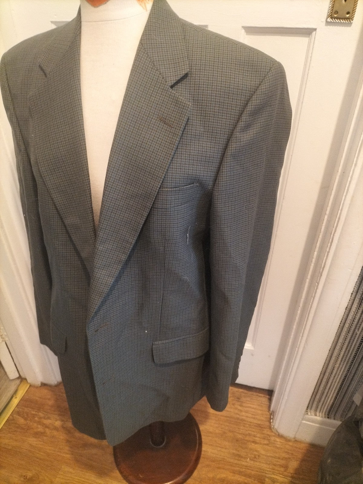 Mens Size 38L Green Check Padded Lined Suit Jacket