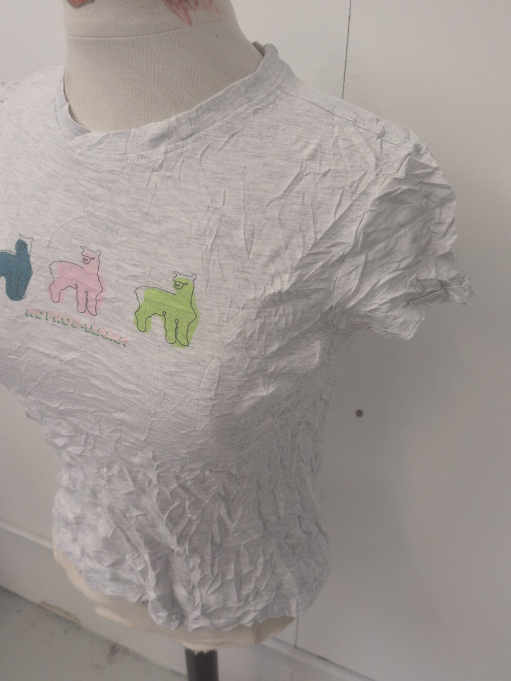 Ladies Primark Size XS Pale Grey Print Short Sleeve T-shirt