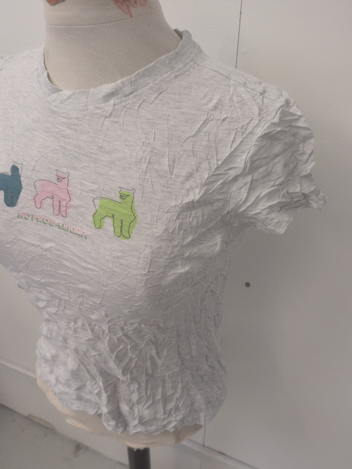 Ladies Primark Size XS Pale Grey Print Short Sleeve T-shirt