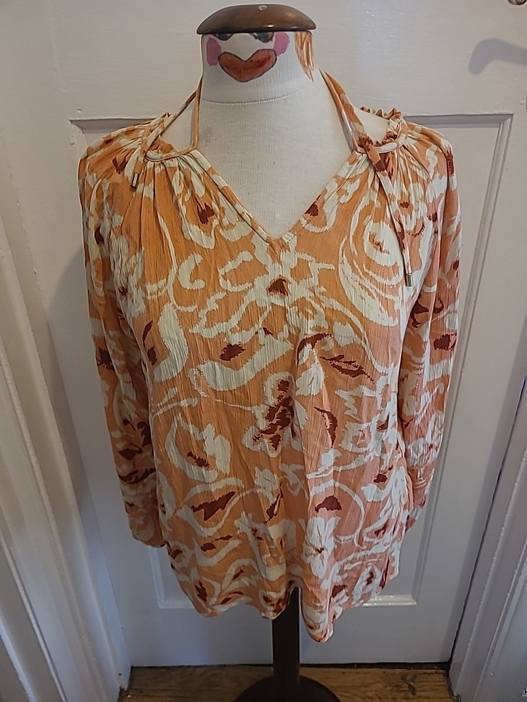 Ladies Peacocks Size 8 Pink Cream Long Sleeved Blouse