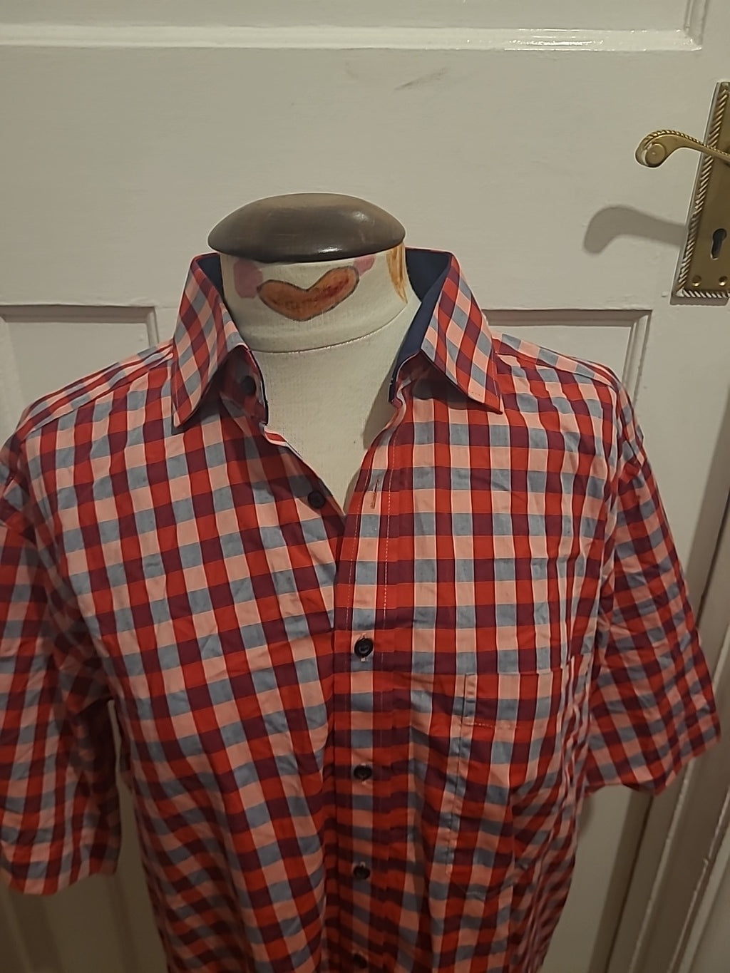 Mens Eterna Size 16.5" Red Check Comfort Fit Short Sleeved Shirt